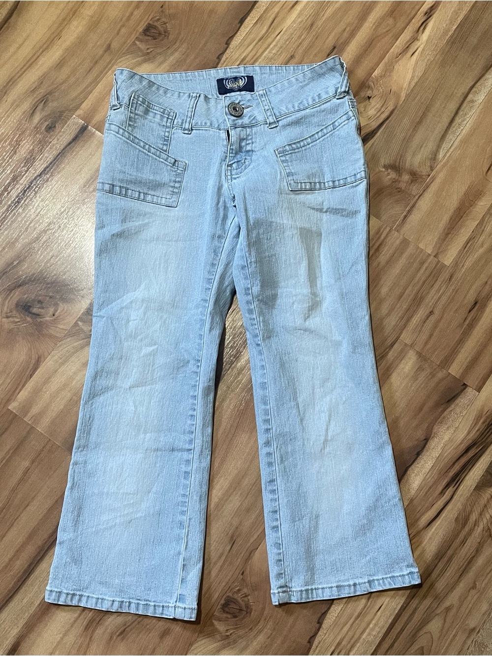 VTG 00s Angels Jeans Y2K Low Rise Crop Flare Denim Pedal Pushers Light Wash Sz 5